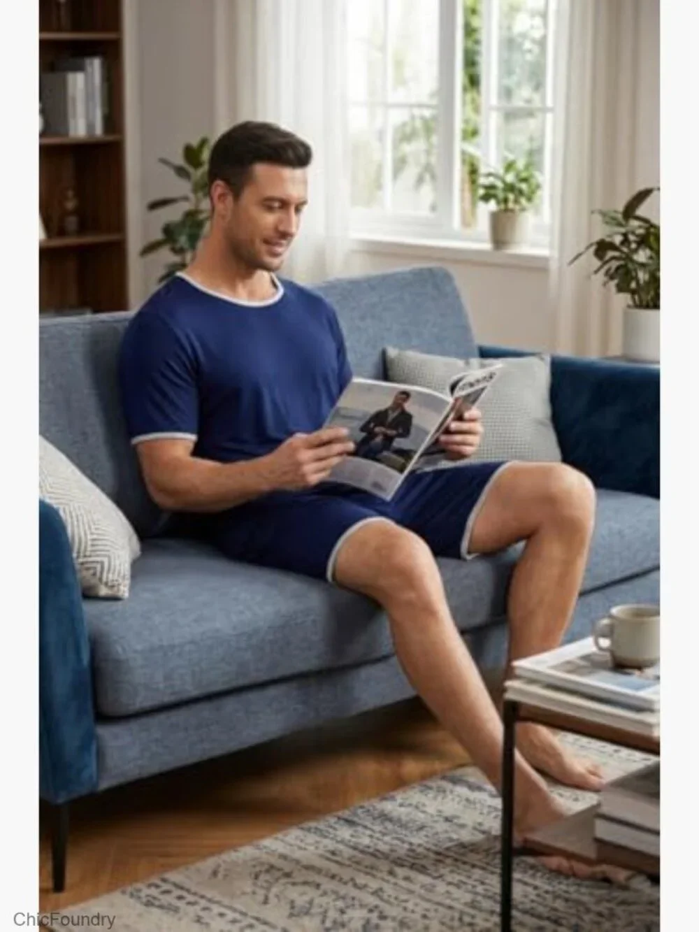 Men's Pajama Set Short Sleeve Shorts Soft Sleepwear Lounge with Pockets S-3XL